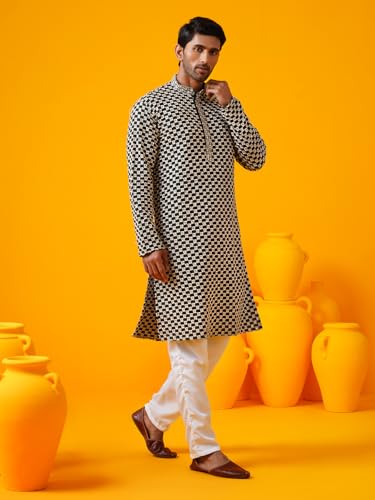 Sojanya (Since 1958 Men'S Cotton Rayon Sequinned Embroidered Kurta With White Pyjama3