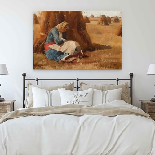 Peinture Toile Repos Auprès D'une Meule De Foin Ralli Effet Huile Premium - 6