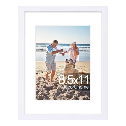 decorUhome 8.5 by 11 Picture Frame, Display Pictures 6x8 with Mat or 8.5x11 without Mat, Wall & Tabletop Display Certificate Frame, White, 1 Pack