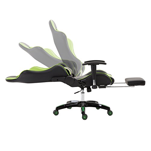 LZQ Racing Sportsitz Gamingstuhl Bürostuhl mit Fußstützen, PU Kunstleder Bürodrehstuhl, Chefsessel Schreibtischstuhl Drehstuhl mit Armlehnen, Wippfunktion und Höhenverstellbar (Grau-Schwarz) - 5