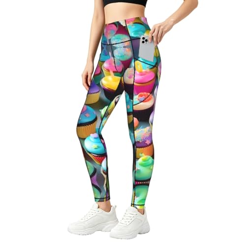 Leggings con estampado de cupcakes TTYDOKLA con bolsillos para mujer