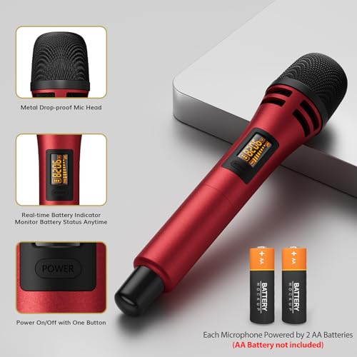 Image of TONOR Dual Wireless Microphone System Wireless Karaoke Microphone Set Wireless Microphone Handheld Microphone Dynamic with Receiver, 60 m for Wedding Party Church Lecture Stage Speaking TW350 Black
