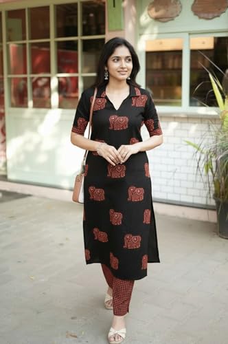 Image of ANNI Designer Women's Rayon Viscose Printed Kurta Pant Set | Collar Neck Straight Ethnic Suit for Casual, Daily, and Office Wear