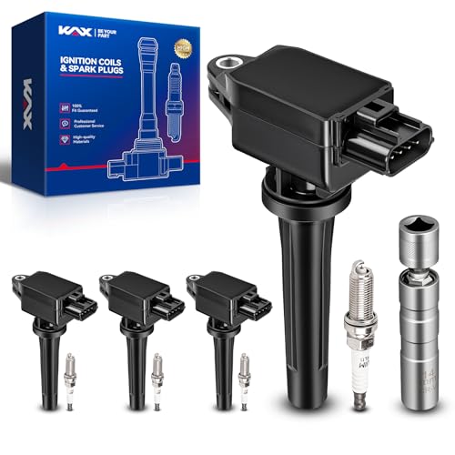 Image of KAX 4 Ignition Coils & 4 Spark Plugs Set for Mazda CX-5, CX-30, CX-3, 3, 6 | (w /tool) Fits CX-5 13-18, MZD 3 13-24 2.0L /2.5L, CX-30 2020, 21-24 2.5L, MZD 6 14-17, CX-50 /CX-3 /MX-5 Miata UF656