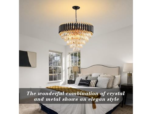 Image of Zingy Modern Ceiling Lamp 5-Tier Round Crystal Chandelier for Living Room | Modern Ceiling Light Jhumar for Hall for Home Decoration + 3 Color LED Light (Black Gold, 600MM) R