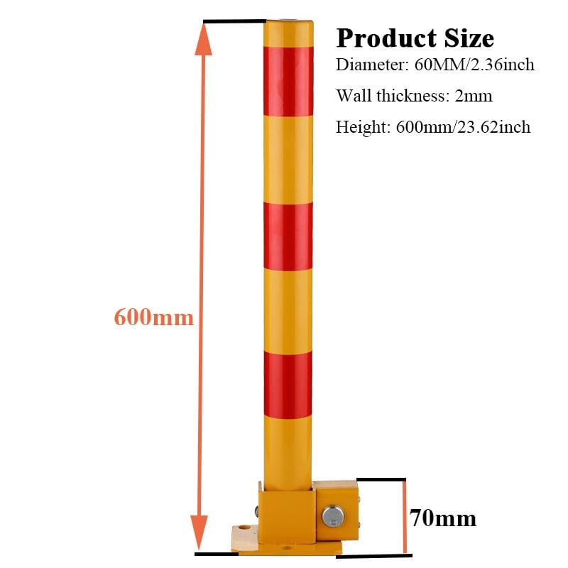 BYZOMU Folding Parking Barrier Lock, Heavy Metal Driveway Safety Bollard Obstacle Piles for Private Car, Car Stoppers Post with Warning Stripes for Home Garage