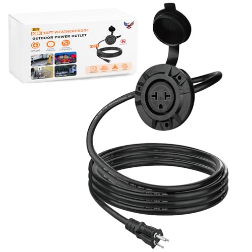 KSK Tomada Elétrica Universal 5 Em 1 Para Uso Externo, 15A 125V-250V, À Prova De Intempéries, Com Cabo De Extensão De 3 Metros (10 Pés) E Tampa Impermeável.
