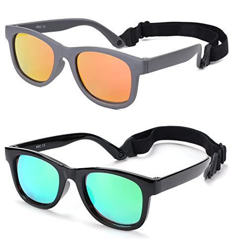 Image of COASION Bendable Flexible Polarized Newborn Baby Sunglasses with Strap for Infant Boys Girls Age 0-12 Months CA8042