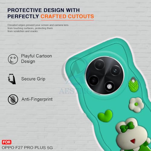 Image of AESTMO Back Case Cover for Oppo F27 Pro Plus 5G | 3D Cute Fun Cartoon Characters | Anti Slip Grip Cute Wave Curly Frame Shape | Full Body Protection Back Cover for Oppo F27 Pro Plus 5G | (Mint Green)