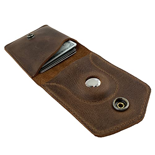 Card Holder with Slot for AirTag Handmade from Full Grain Leather, Storage Case for Cash, Compact Pocket Organizer, Travel Accessory - Bourbon Brown4