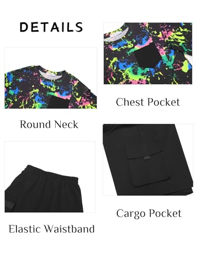 Image of Arshiner Boys' 2-Piece Cotton Outfit Short Sleeve Crewneck T-Shirt & Cargo Shorts Set Summer Casual Clothes for Kids 5-13