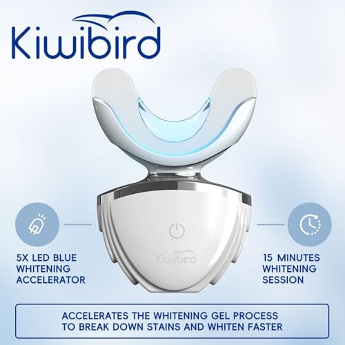 Image of KIWIBIRD Teeth Whitening Kit for Sensitive Teeth - 3 Gel Pens, LED Light with Wireless Charging Case, IPX7 Waterproof, Enamel-Safe at-Home Dental Care Tool