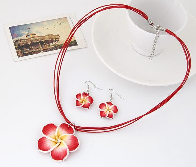 Hawaiian Plumeria Rubra Earrings Necklace Set Bohemia Tropical Flower Dangle Earrings Luau Beach Party Accessories for Women Jewelry3
