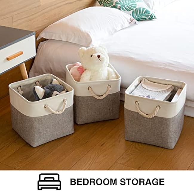 Oterri 6 Pack Foldable Storage Cubes, 13x13 Inch Fabric Bins, Decorative Storage Baskets for Home, Shelves, Nursery Organizers, Grey/White