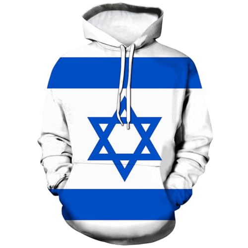 Lurhonp Israeli Flag Long Sleeve Sleeve Sweatshirt Hoodie Pullover XL Multicolor