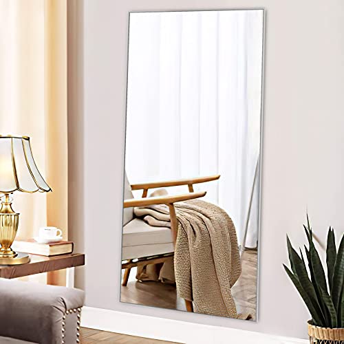Image of NeuType 47 inchx22 inch Full Length Mirror Aluminum Alloy Frame Wall-Mounted Mirror for Living Room, Bedroom, Entry, Hanging or Leaning Against Wall, Full Length Mirror for Wall, Silver (No Stand)