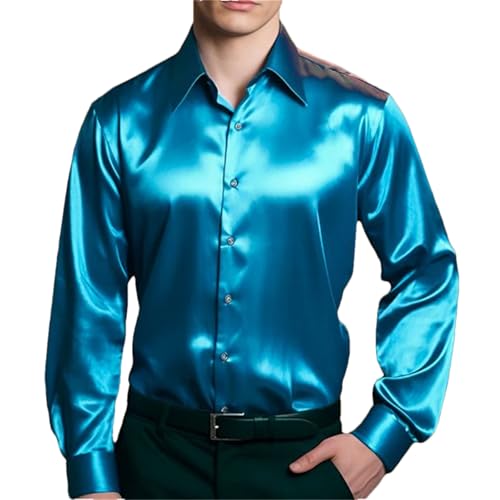Chemise fête homme en satin bleu pour briller en soirée et événements branchés