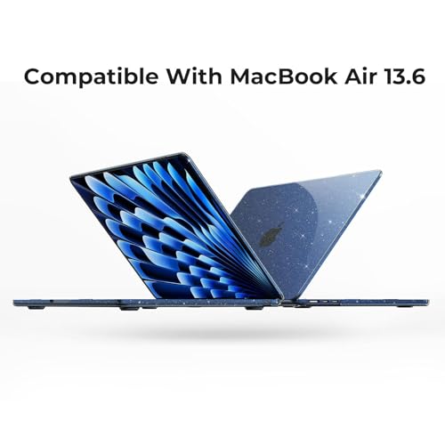 Image of EooCoo Compatible for Apple MacBook Air 13 inch Case M5 M4 M3 M2 2026 2025 2024 2022, A3449 A3240 A3113 A2681 with Touch ID,Mac 13.6 Laptop Protective Plastic Hard Shell Cover-Glitter Crystal Midnight