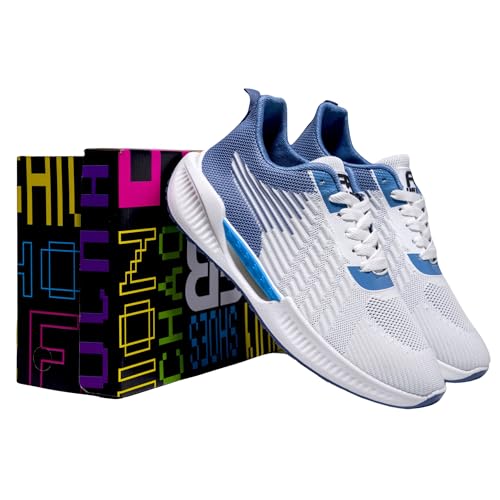 Fast Road Frostbite Runners - White & Blue Sneakers for Men - Breathable Textile Design, Anti-Slip PVC Sole, Cushioned Interior for Comfort, Durable & Eco-Friendly,US 6.5-10