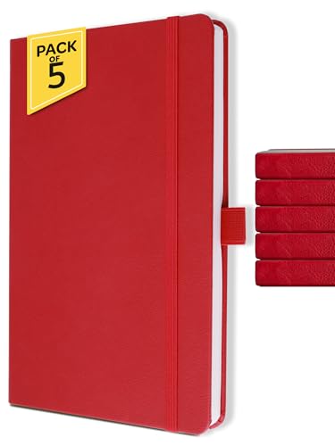 Image of Doodle Pack of 5 Personalized A5 Executive PU Leather Notebook Diary - Hard Bound Professional Office Notebook with Elastic Band, Ribbon Bookmark & Pen Loop | 160 Pages 80 GSM | Corporate & Personal Use - Red