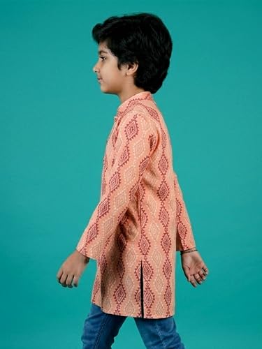Image of KiddoPanti Boys 100% Cotton Ethnic Motif Printed Short Length Kurta