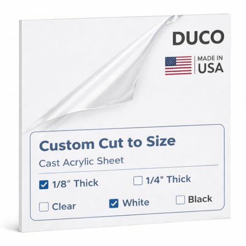 Image of Duco White Cast Custom Size Acrylic Sheets 1 /8 inch (3mm) Thick - USA-Made Translucent Plexiglass Cut to Size - Shatter Resistant Custom Cut Acrylic Panel for Displays, Signage, Shelving, & DIY Projects