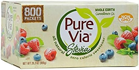 PURE VIA Stevia Sweetener Packets, Sugar Substitute, Natural Sweetener, Zero Calorie Natural Sweetener Packets, 800 Count
