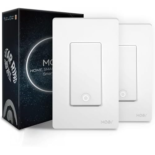 MOES Star Ring Smart Light Switch, 2.4Ghz Wi-Fi Light Switch Compatible with Alexa, Google Assistant, Smart Switch Single Pole Neutral Wire Required,