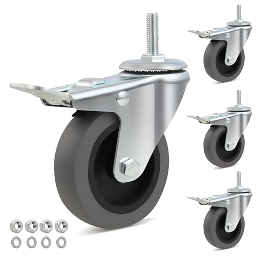 Roulettes à tige filetée M8-1,25 x 25 mm TPR de 7,6 cm charge 362,9 kg