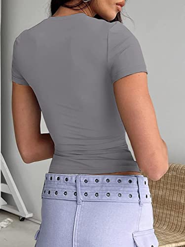 Image of Dwnval Womens Classic Short Sleeve Summer TOS Crew Neck Slim Fit Crop T Shirt