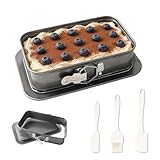 BTIUGYI Backform Rechteckig, Springform Eckig Set Antihaft Kuchenform, Kleine Backformen mit Servierboden & 3 Silikon Teigschaber, für Käsekuchen, Tiramisu und Heimbacken