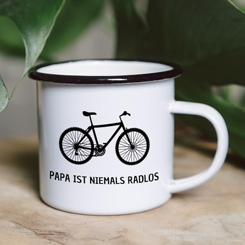 ABENTEUERNAH Tasse Fahrrad, Kaffeetasse Camper, Outdoortasse Angler, Emailletasse Mann, Fahrradgeschenk, Vatertag Geschenk, Becher, Outdoor Flasche personalisiert (Papa niemals ratlos)
