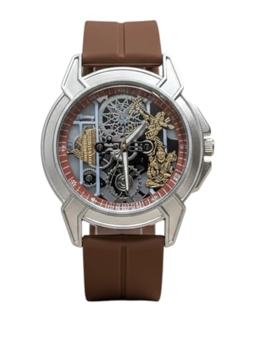 Image of Shree Ram Skeleton Watch, Ayodhya Mandir Theme, Mechanical Look Quartz, Stainless Steel Metal Bracelet, Round Dial with Deity Engraving for Man and Boyes