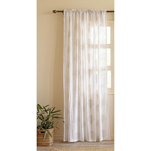 Image of HOMEMONDE Sheer Cotton Curtains 9 Feet Long Door - Luxury Gold Printed Single Piece Transparent Curtain, Hang with Rod Pocket Light Filtering Drapes - 108 Inches