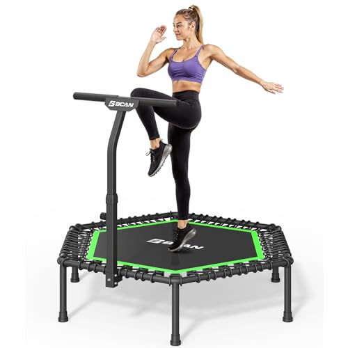 BCAN 51" Mini Hexagon Trampoline, Max Load 450 LBS Fitness Trampoline with T-Adjustable Handle Bar, Silent Bungees, Larger, More Stable, Quieter Exercise Rebounder for Adults Indoor/Garden W