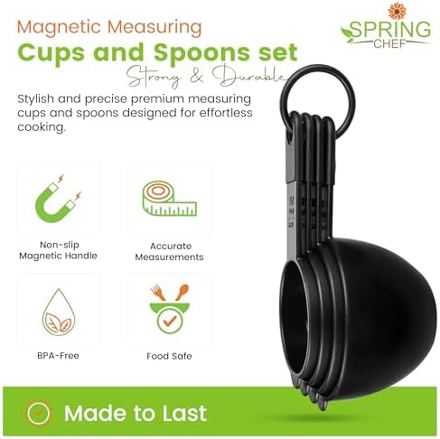 Spring Chef Magnetic Measuring Cups and Spoons Set of 9, Nesting Kitchen Tool with Easy to Read Markings for Measuring Dry or Liquid Ingredient, BPA Free, Black - Thumbnail 5
