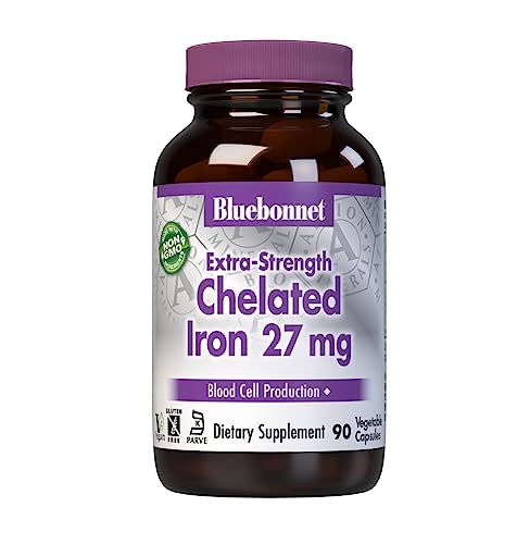 Bluebonnet Nutrition Albion Extra-Strength Chelated Iron 27 mg, For Healthy Red Blood Cell...