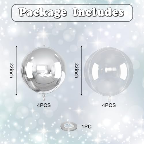 Image of 8 Pcs Silver Balloons and Clear Round Foil Balloons 22 In Transparent Balloon Metallic Silver 4D Ball Balloon Ornament Balloon for Birthday Grad Wedding Anniversary Prom Disco Party Decor