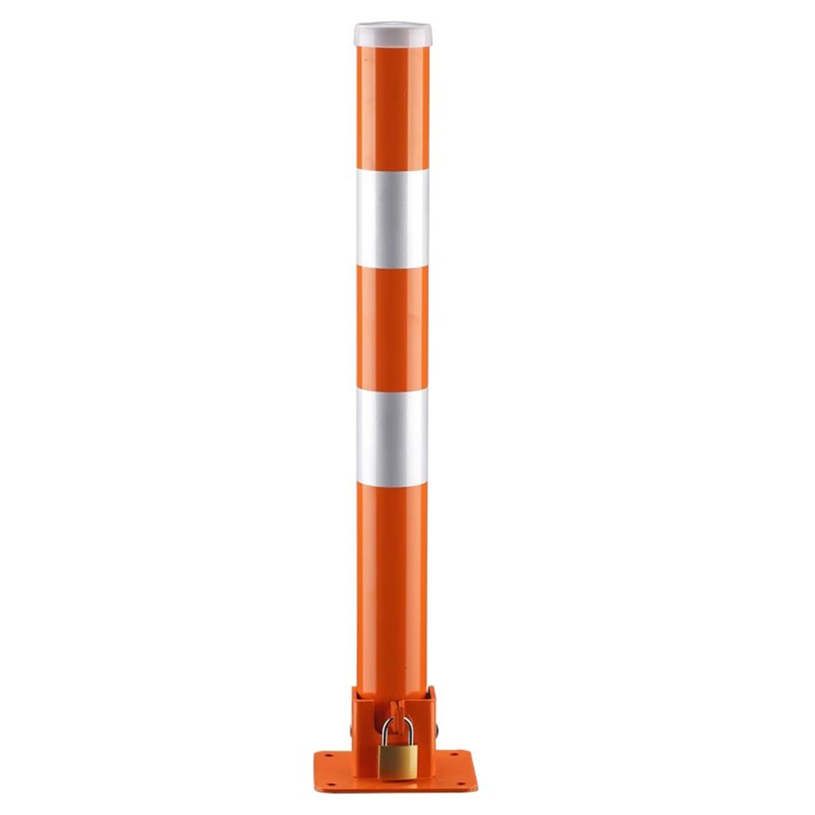MOKLYF 23.62 "high Folding Steel Safety Bollard Padlock Parking Bollard, Garage Driveway Traffic Security Bollards (Orange White 60cm/23.62")