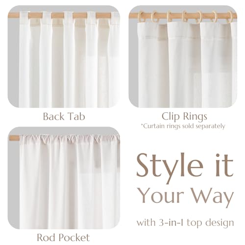 Image of jinchan Linen Curtains Light Filtering Back Tab 100x96 Inch 1 Panel White