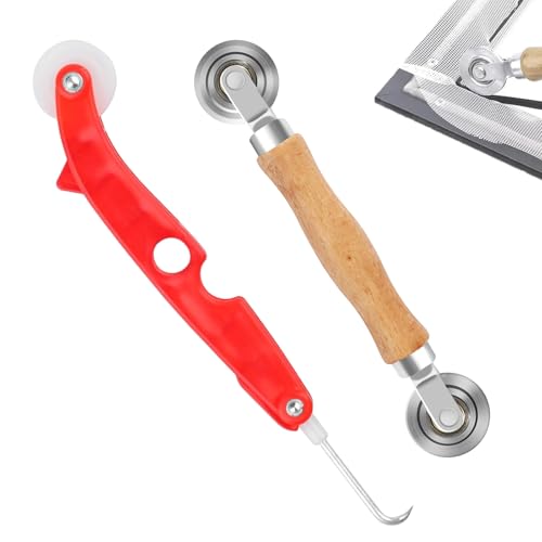 Kedereinzieher, 2 Stück Einzieher Einroller Werkzeug Gummistreifen Haken Doppelrad Kedereinroller Dichtungseinroller mit Holzgriff Keder Werkzeug zum Installieren von Türgittern Fenster