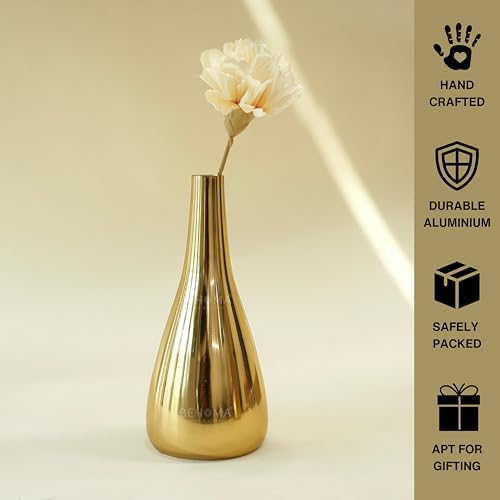 Image of BEHOMA Golden Metal Flower Vase for Home, 19 cm (Flower Not Included