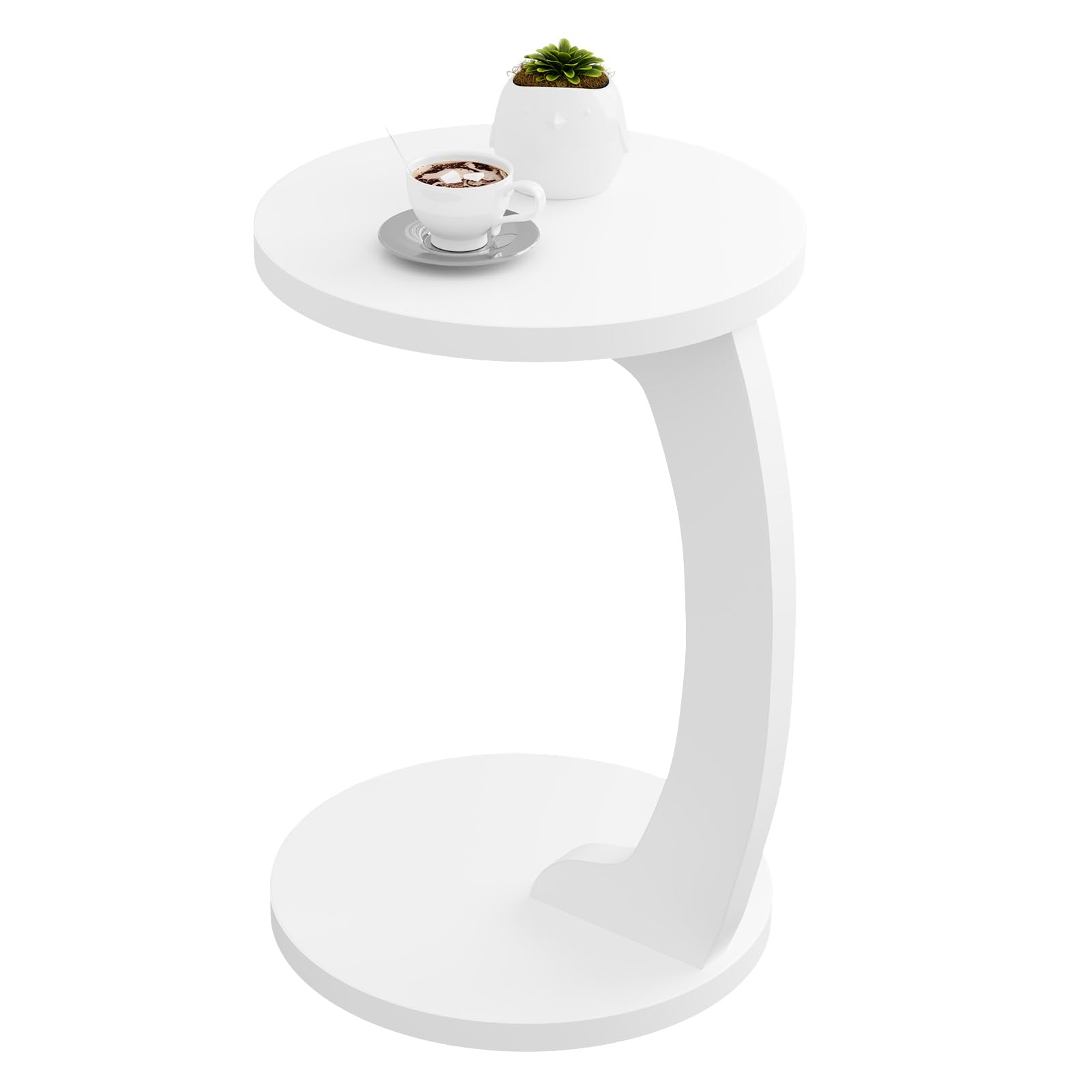 WOLTU Mesa Auxiliar en Forma C, Mesa de Centro Redonda, Mesa Lateral para Sofá o Cama, Mesita Auxiliar para Salón y Dormitorio, MDF, φ38x55 cm, Blanco, BTS20ws