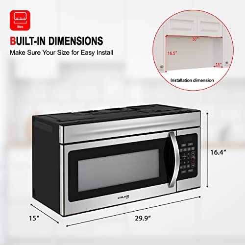 30 Inch Over-The-Range Microwave Oven, Gasland Chef Otr1603S Over The Stove Microwave Oven With 1.6 Cu. Ft. Capacity, 1000 Watts, 300 Cfm In Stainless Steel, 13" Glass Turntable, 120V, Easy Clean #TOP6