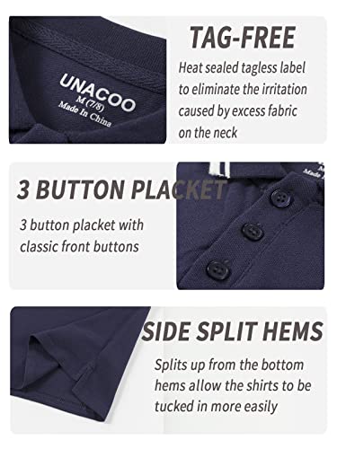UNACOO Boys Girls Cotton Pique Polo Shirts Short Sleeve School Uniform Collar T-Shirts Moisture Wicking Performance Polo4