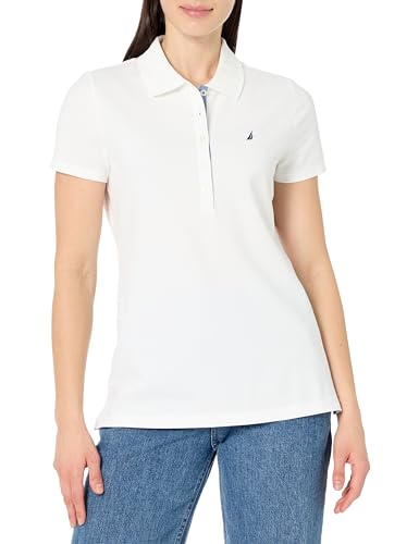El Mejor Listado de Ferrioni Ropa Mujer del mes. 44 Nautica - Polo de Manga Corta con Botones para Mujer, Blanco Brillante, M