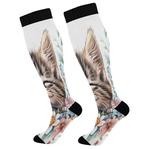 Burbuja Cat Smile Compression Socks for Women Men (20-30mmHg), Knee High Socks Circulation Support for Sport Running Hiking Nurse, 1 Pair