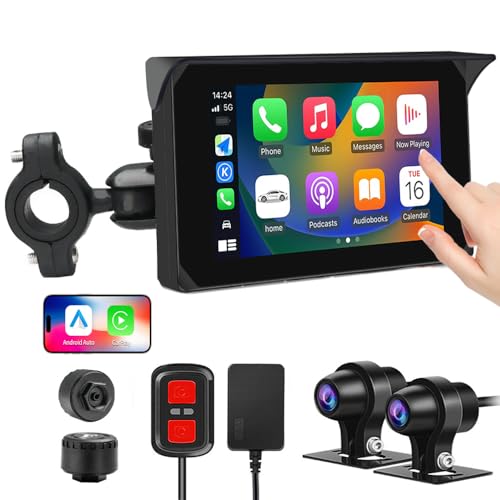 VSYSTO Motorcycle Carplay Screen, Wireless Carplay and Android Auto, Tire