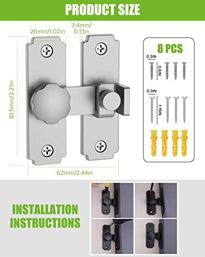 Image of Sliding Barn Door Lock Hardware, 90 & 180 Degree Dual-Purpose 304 Stainless Steel Heavy Duty Gate Latches Flip Latch Safety Door Bolt Latch Lock for Garden, Bathroom, Outdoor, Garage, Window (Silver)