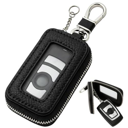 Tuwonwa Leather Key Fob Case Universal Car Key Holder with Zipper Protection Keychain Loop and Scratch-Resistant Finish Soft Durable Leather Key Cover for Smart Keys and Remote Fobs